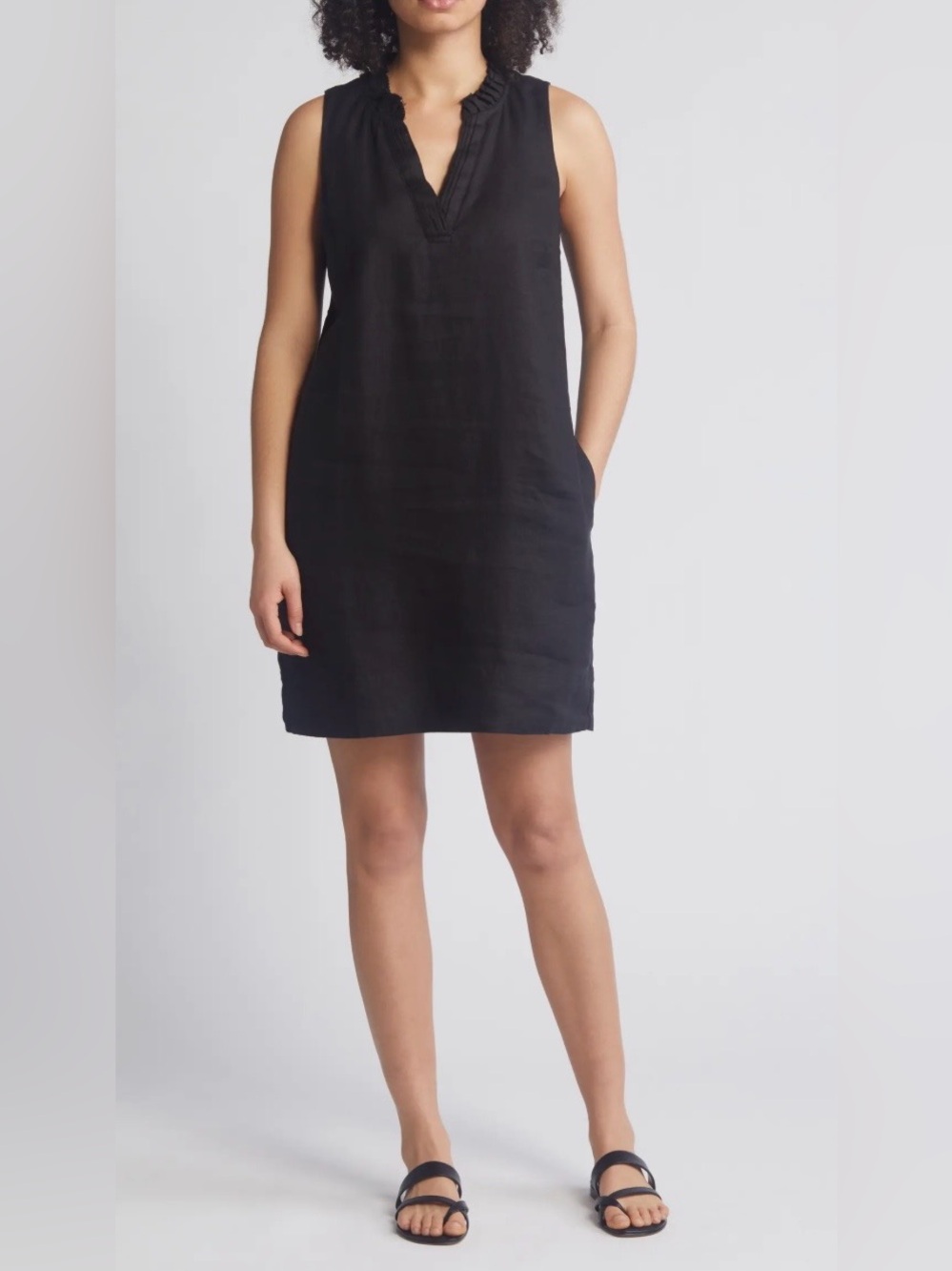 Tommy Bahama Two Palms Ruffle V-Neck Linen A-Line Dress